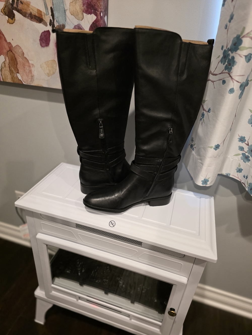 Sam Edelman Wide Calf Black Leather Buckle Tall Boots Women US 9.5  Riding Boots